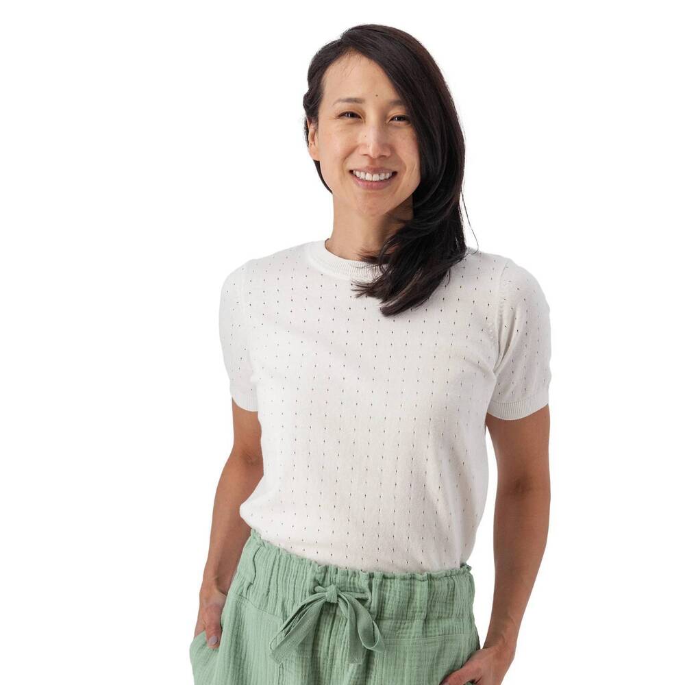 NEW AVENTURA lottie pointelle sweater top in white